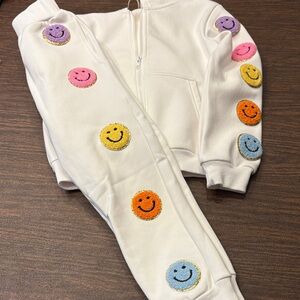 LOLA and THE BOYS White Tracksuit with Colorful Smiley Patches